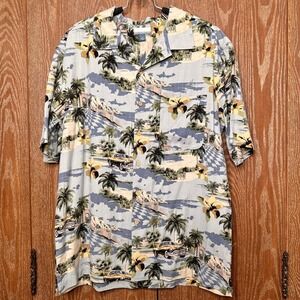 Breakwater Men's Hawaiian Shirt Size M Silk‎ Blend Aloha Tropical Car Palm Tree